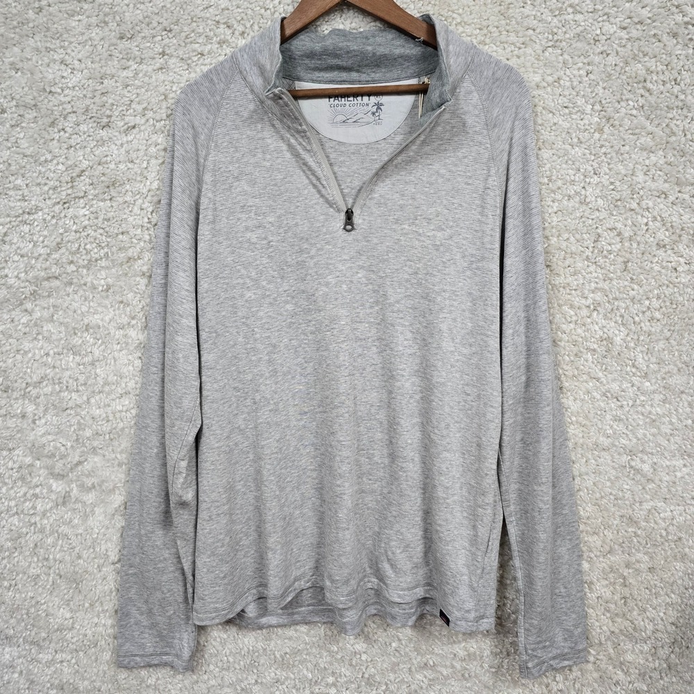 Faherty Cloud Quarter Zip Mens XL Grey Striped Pima Cotton Soft Coastal Pullover